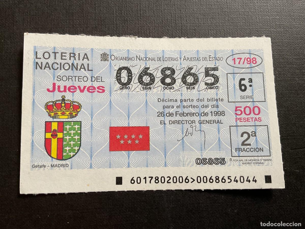 Nationale spanische Lotterie: DECIMO LOTERIA JUEVES N&ordm; 06865 SORTEO 17 A&Ntilde;O 1998