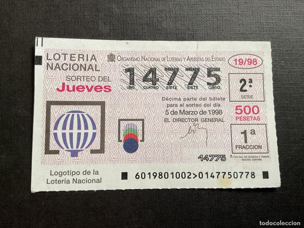 Nationale spanische Lotterie: DECIMO LOTERIA JUEVES N&ordm; 14775 SORTEO 19 A&Ntilde;O 1998