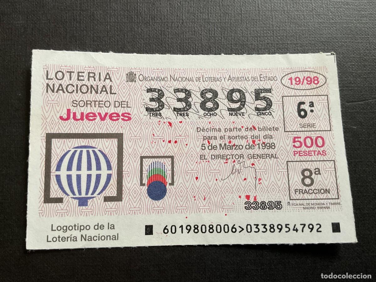 Nationale spanische Lotterie: DECIMO LOTERIA JUEVES N&ordm; 33895 SORTEO 19 A&Ntilde;O 1998