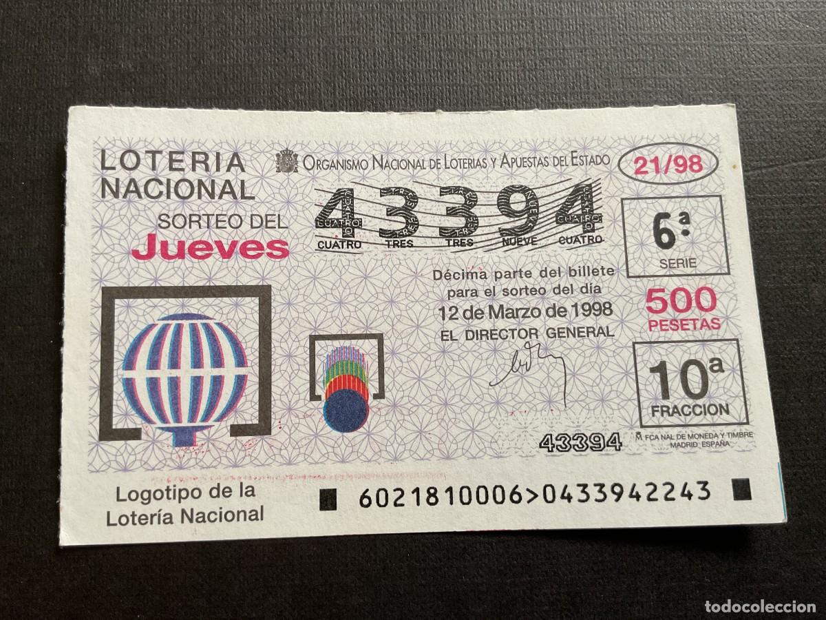 Nationale spanische Lotterie: DECIMO LOTERIA JUEVES N&ordm; 43394 SORTEO 21 A&Ntilde;O 1998