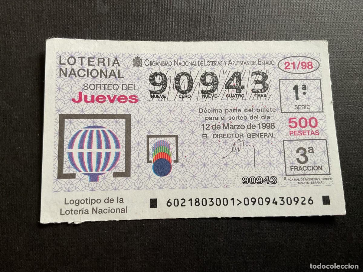 Nationale spanische Lotterie: DECIMO LOTERIA JUEVES N&ordm; 90943 SORTEO 21 A&Ntilde;O 1998