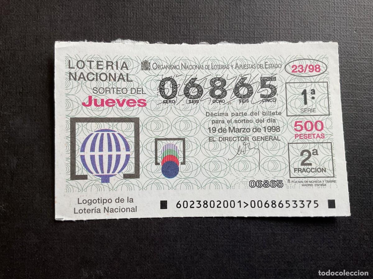 Nationale spanische Lotterie: DECIMO LOTERIA JUEVES N&ordm; 06865 SORTEO 23 A&Ntilde;O 1998