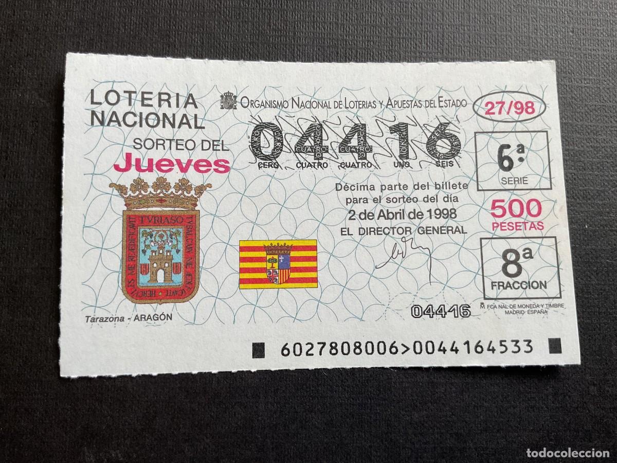 Nationale spanische Lotterie: DECIMO LOTERIA JUEVES N&ordm; 04416 SORTEO 27 A&Ntilde;O 1998