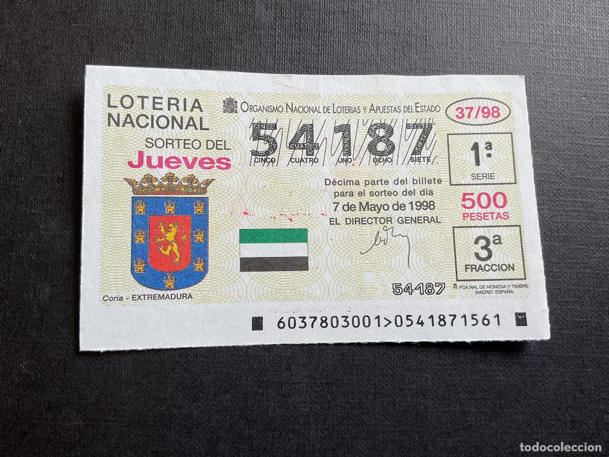 Nationale spanische Lotterie: DECIMO LOTERIA JUEVES N&ordm; 54187 SORTEO 37 A&Ntilde;O 1998