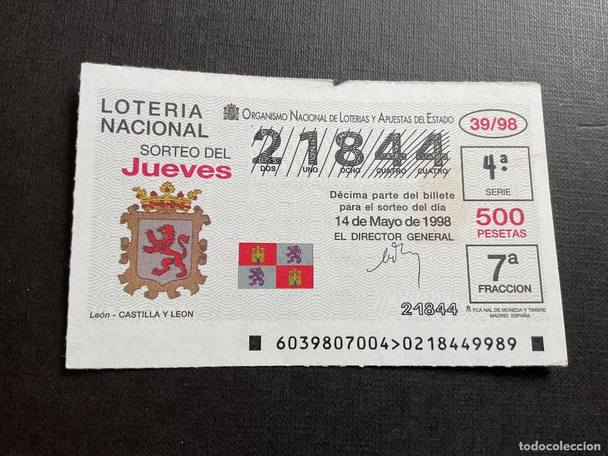Nationale spanische Lotterie: DECIMO LOTERIA JUEVES N&ordm; 21844 SORTEO 39 A&Ntilde;O 1998