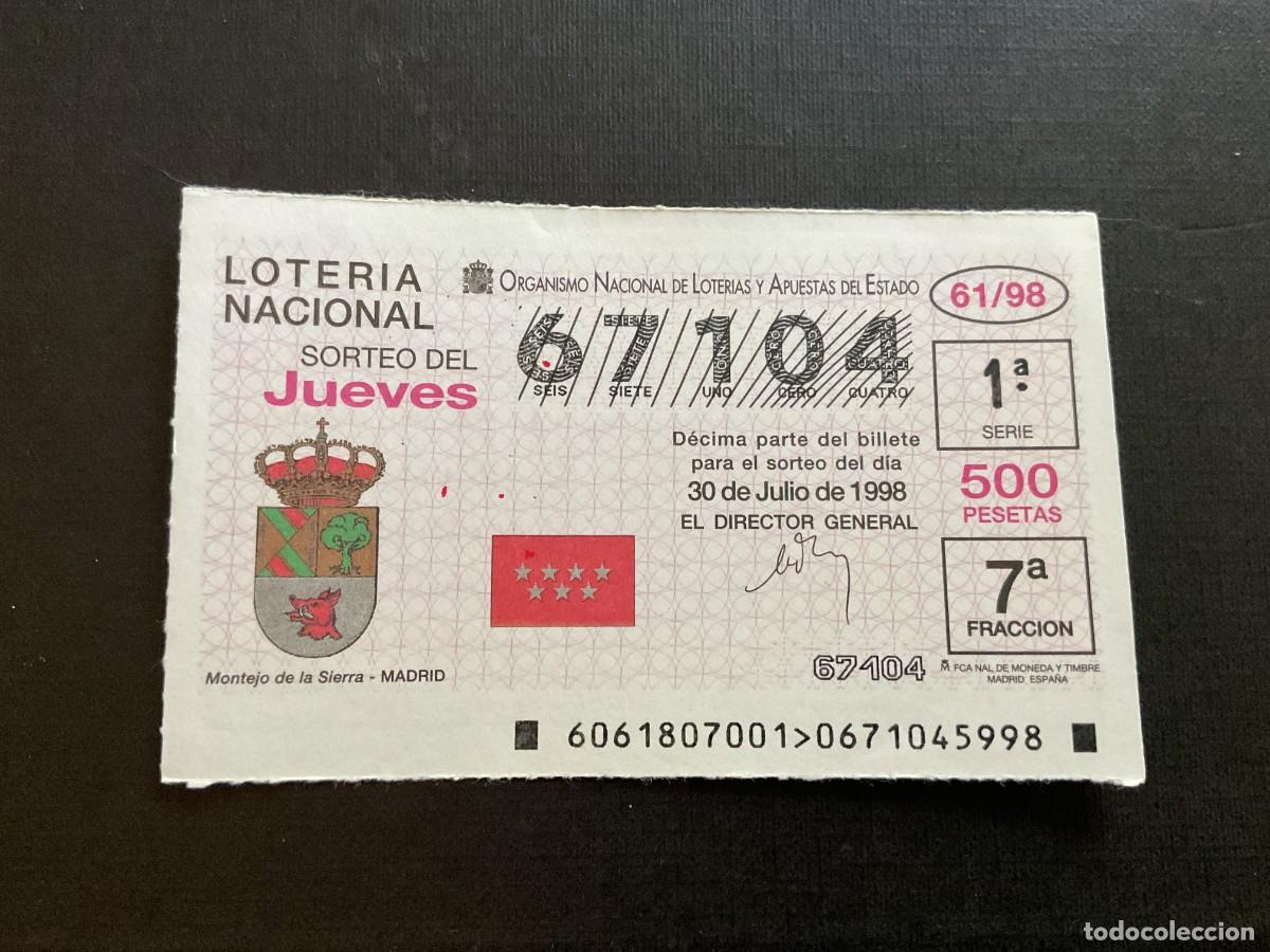National Spanish Lottery: DECIMO LOTERIA JUEVES N&ordm; 67104 SORTEO 61 A&Ntilde;O 1998