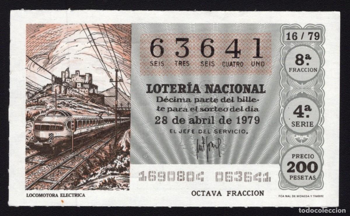 National Spanish Lottery: L. Nacional 28 Abril 1979. L. El&eacute;ctrica. N&ordm; 63641. Adm&oacute;n 1 Teresa. Avila. Desaparecida.