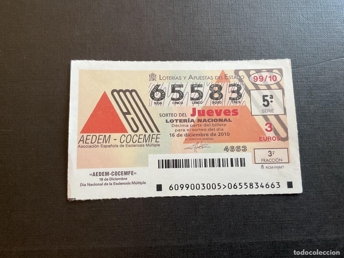National Spanish Lottery: DECIMO LOTERIA JUEVES N&ordm; 65583 SORTEO 99 A&Ntilde;O 2010.