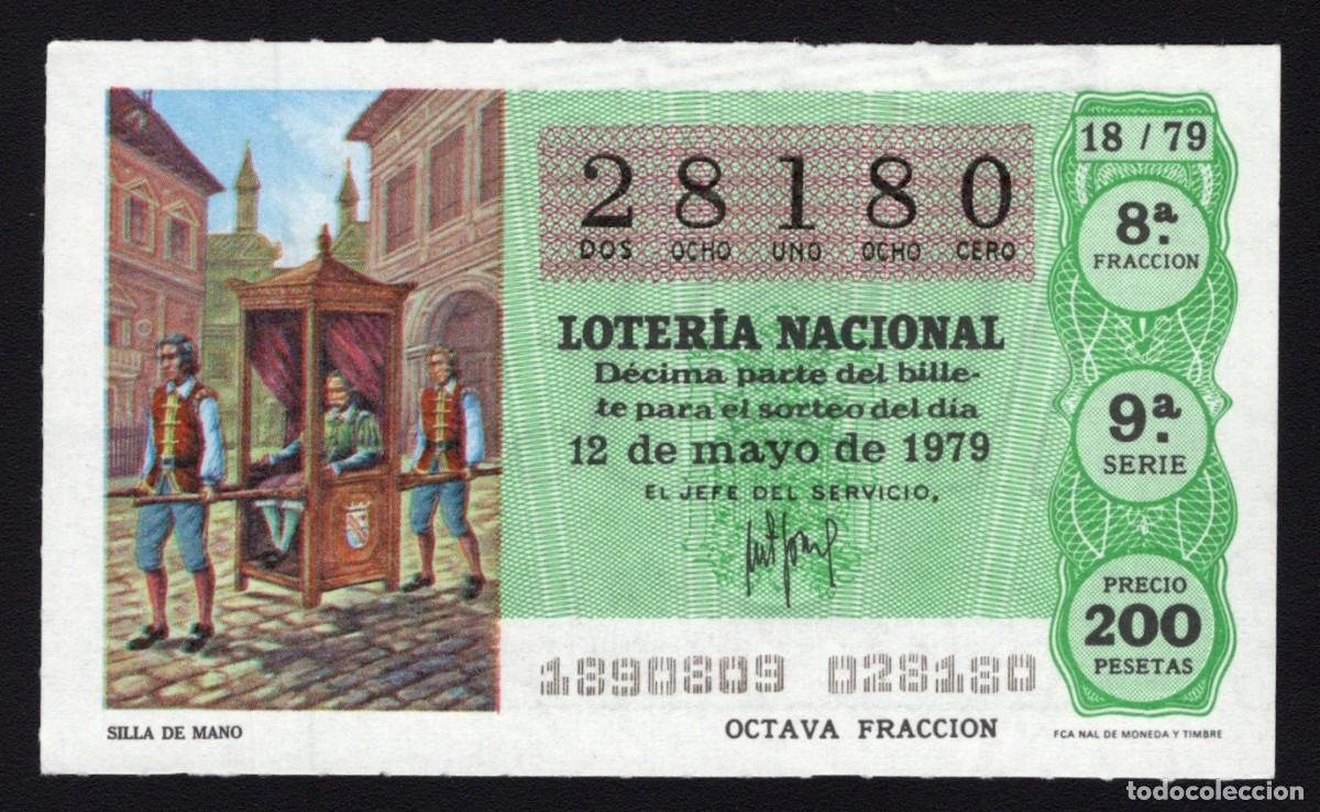 National Spanish Lottery: L. Nacional 12 Mayo 1979. Silla de Mano. N&ordm; 28180. Admon 136 Ana. Madrid. Desaparecida.