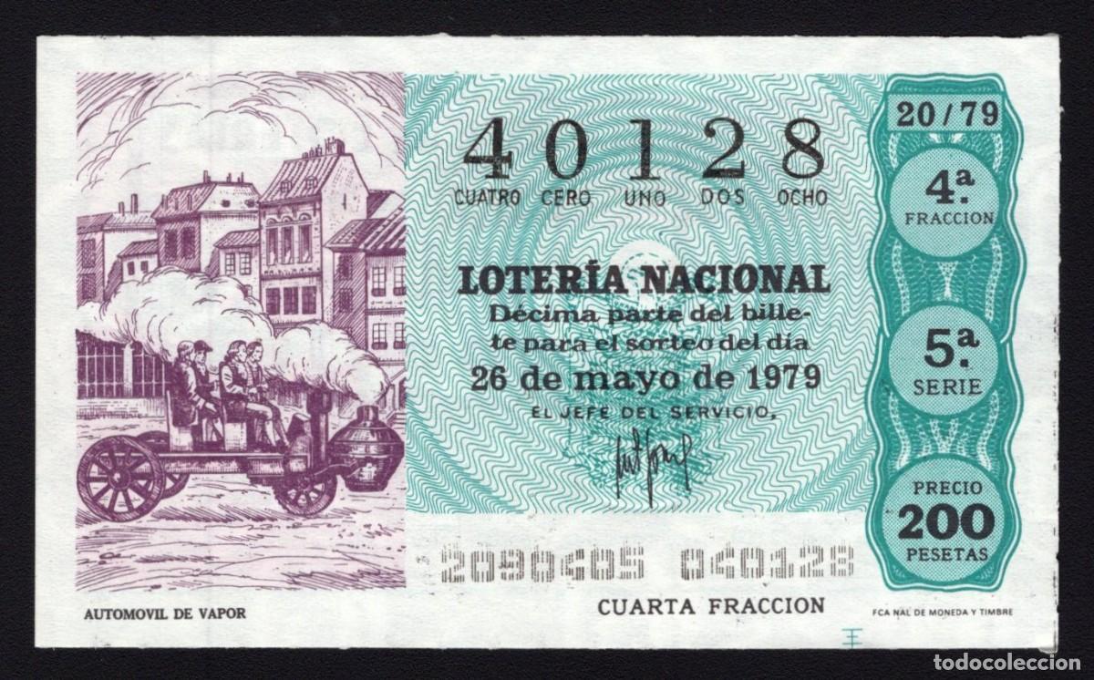 Nationale spanische Lotterie: L. Nacional 26 Mayo 1979. Locomotora Diesel. N&ordm; 40128. Admon n&ordm; 92. Madrid. Desaparecida.
