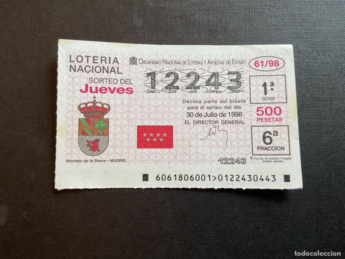 Nationale spanische Lotterie: DECIMO LOTERIA JUEVES N&ordm; 12243 SORTEO 61 A&Ntilde;O 1998