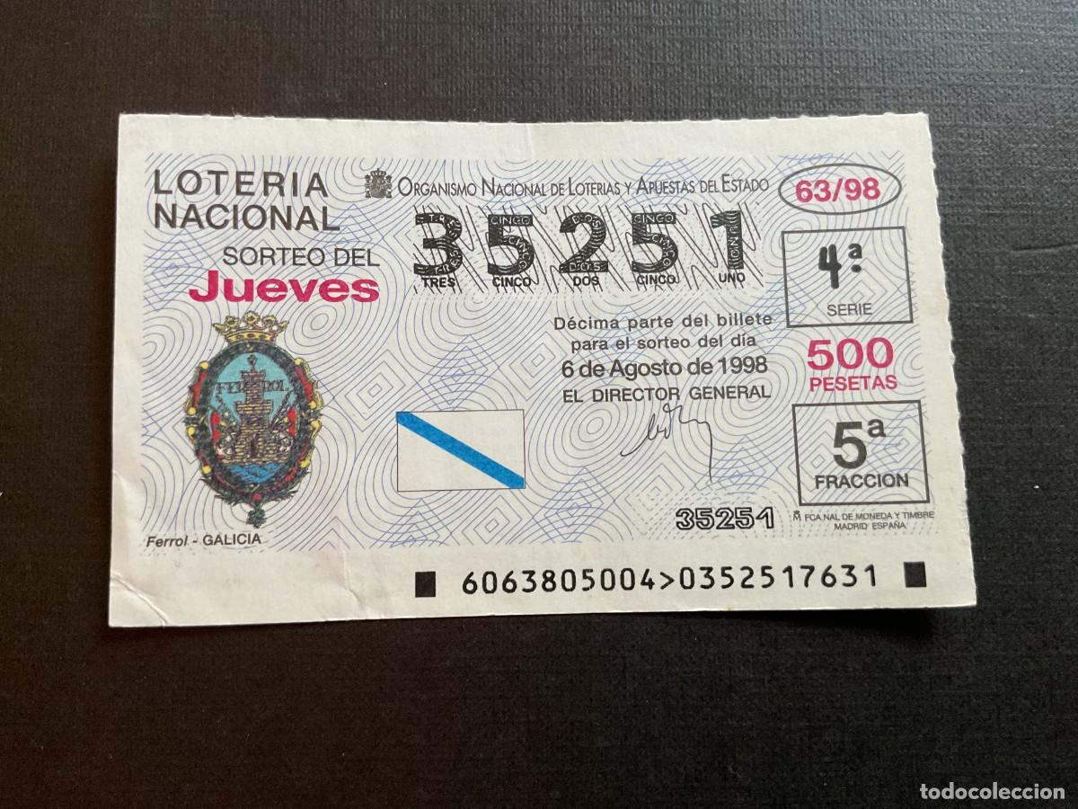Nationale spanische Lotterie: DECIMO LOTERIA JUEVES N&ordm; 35251 SORTEO 63 A&Ntilde;O 1998