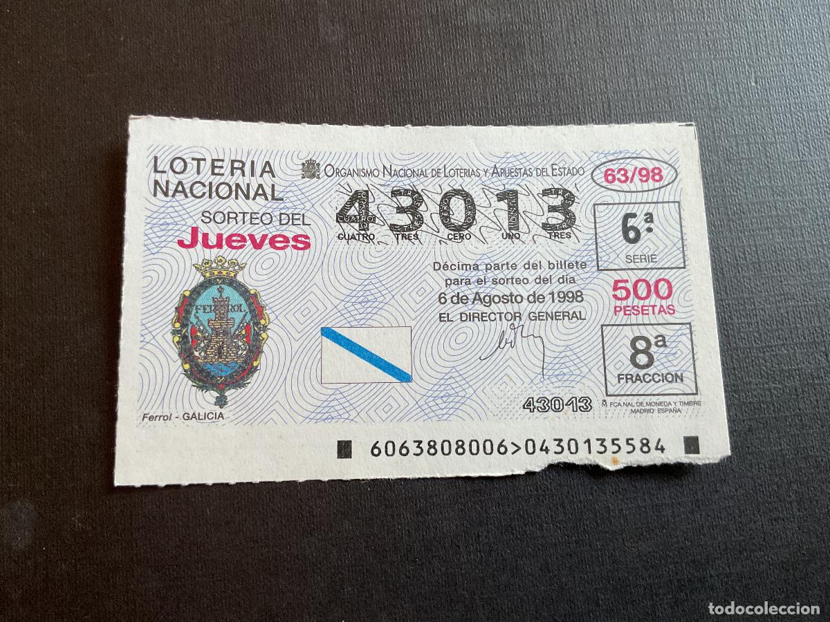 Nationale spanische Lotterie: DECIMO LOTERIA JUEVES N&ordm; 43013 SORTEO 63 A&Ntilde;O 1998