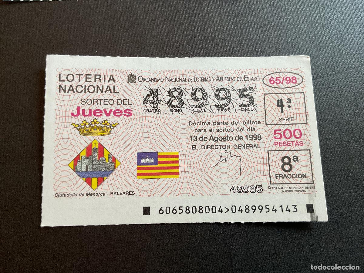 Nationale spanische Lotterie: DECIMO LOTERIA JUEVES N&ordm; 48995 SORTEO 65 A&Ntilde;O 1998