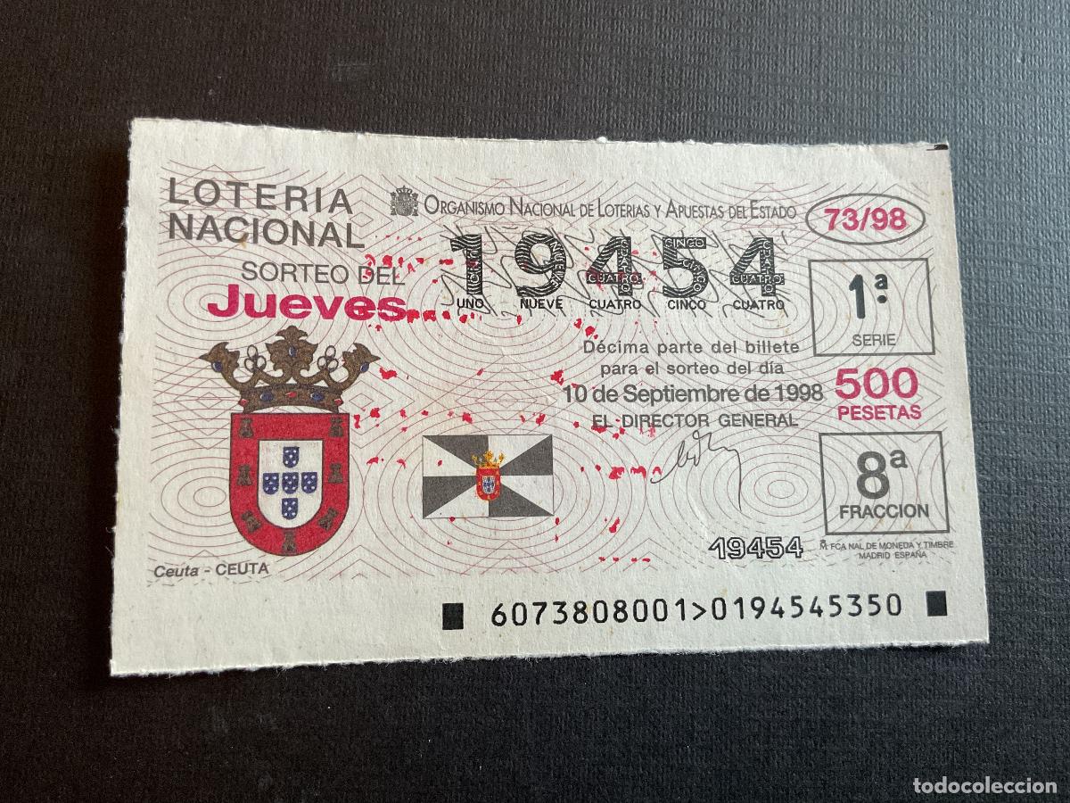 Lotaria Nacional: DECIMO LOTERIA JUEVES N&ordm; 19454 SORTEO 73 A&Ntilde;O 1998