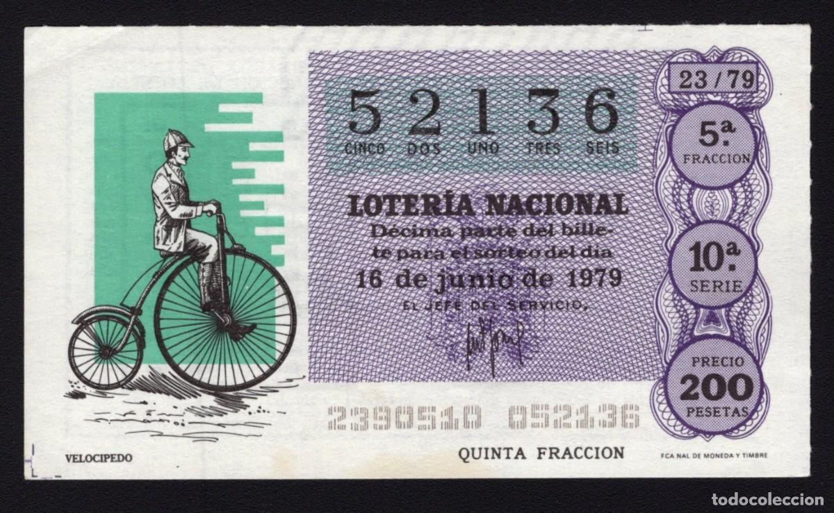 Lotaria Nacional: L. Nacional 16 Junio 1979. Veloc&iacute;pedo. N&ordm; 52136. Admon n&ordm; 2. Sonsoles. &Aacute;vila. Desaparecida.