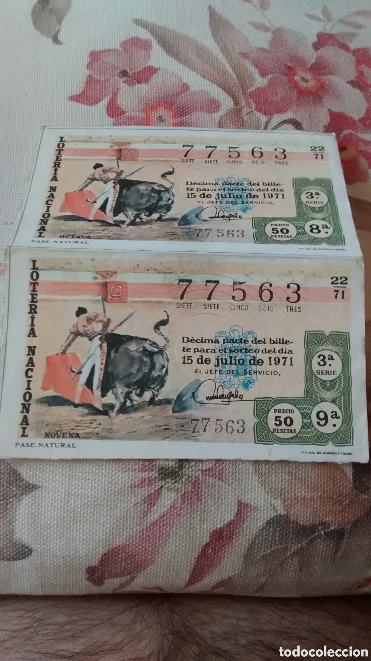 Lotaria Nacional: 2 DECIMOS DE LA LOTERIA NACIONAL. SORTEO 15 JULIO 1971 22/71 PASE NATURAL