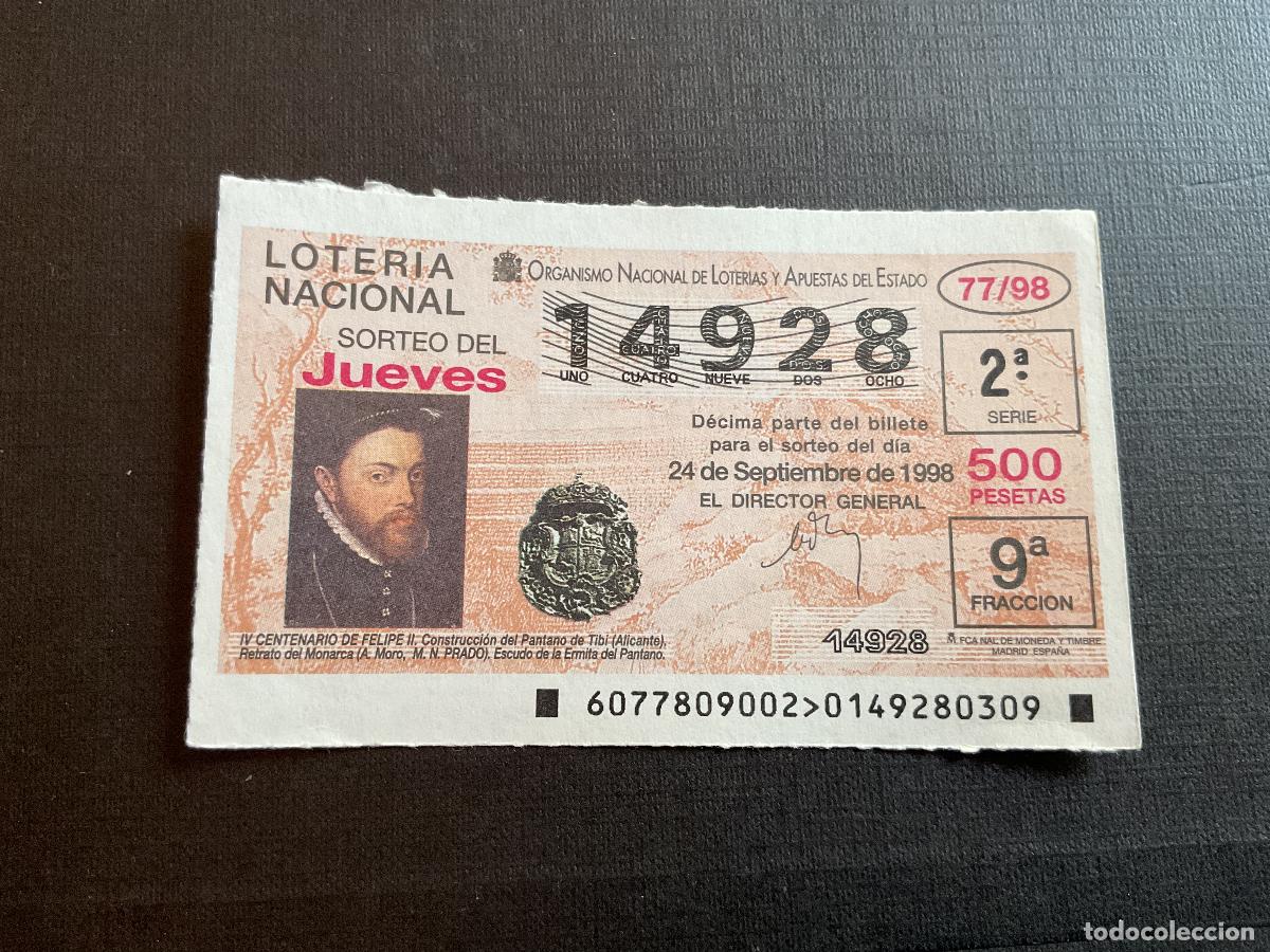 Lotaria Nacional: DECIMO LOTERIA JUEVES N&ordm; 14928 SORTEO 77 A&Ntilde;O 1998