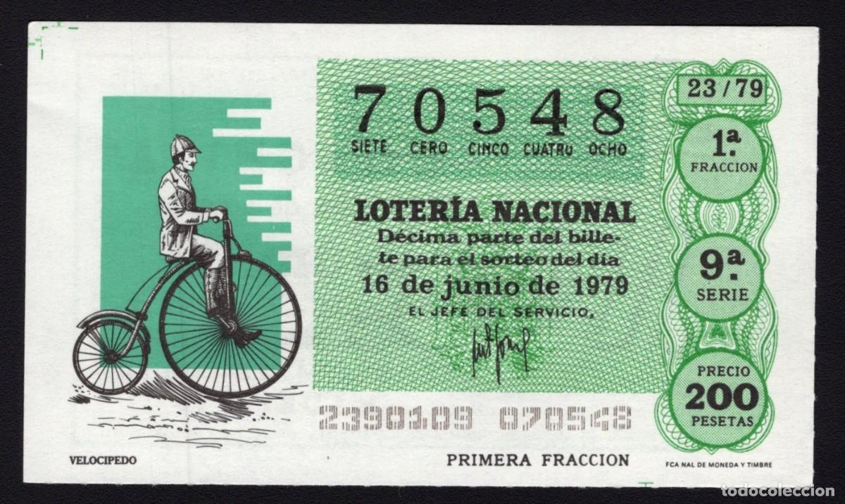 Lotaria Nacional: L. Nacional 16 Junio 1979. Veloc&iacute;pedo. N&ordm; 70548. Admon n&ordm; 12. Conchita. Madrid. Desaparecida.