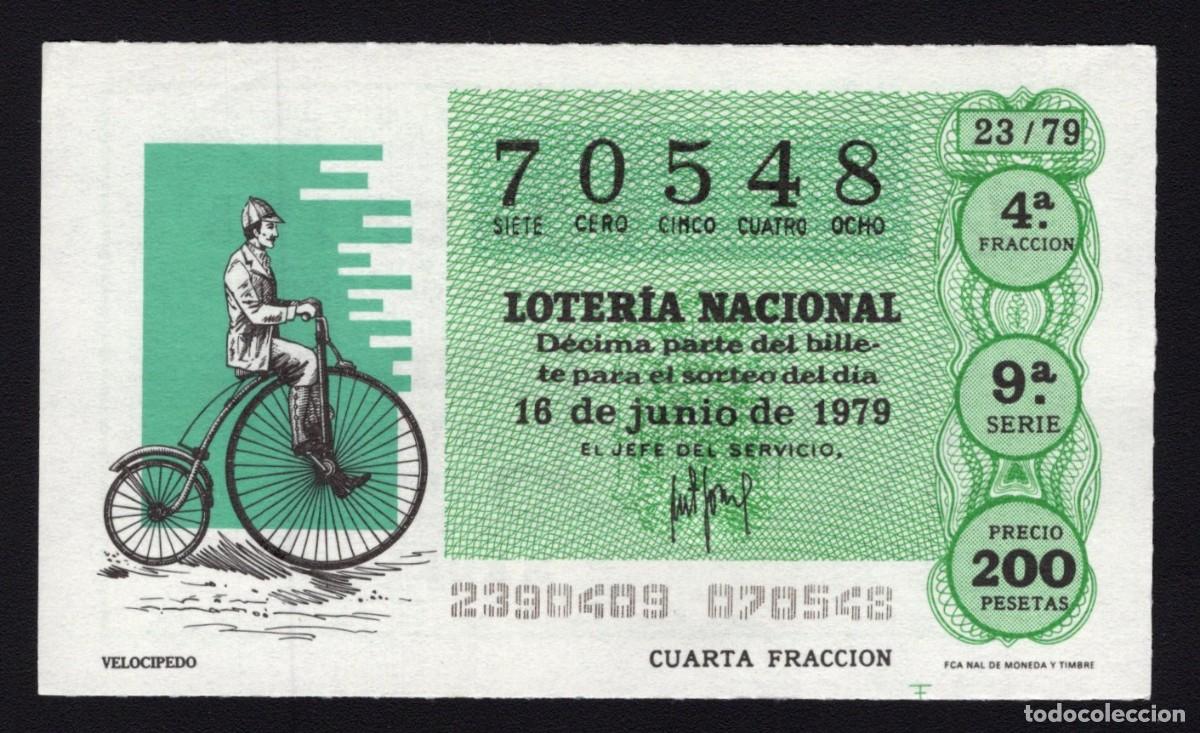 Lotaria Nacional: L. Nacional 16 Junio 1979. Veloc&iacute;pedo. N&ordm; 70548. Admon n&ordm; 12. Conchita. Madrid. Desaparecida.