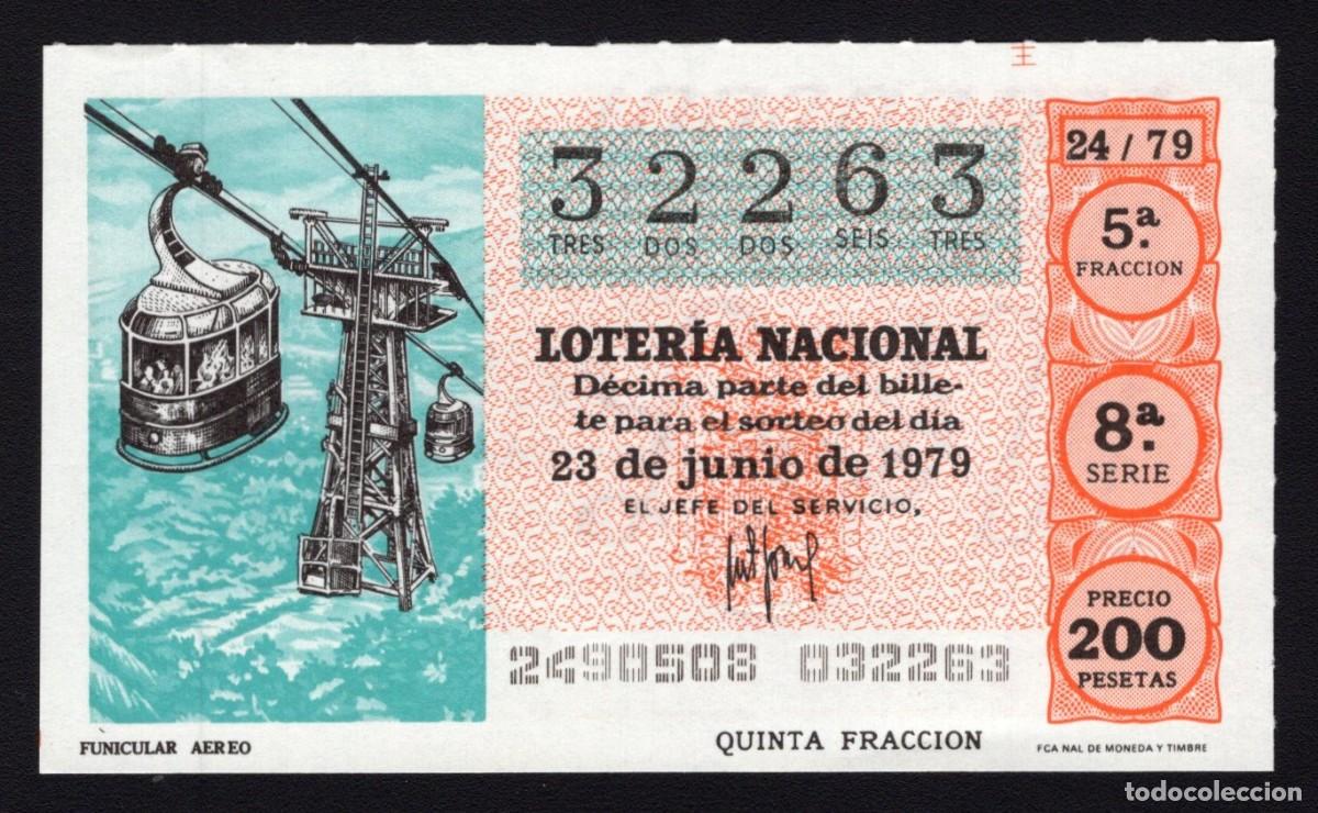 Lotaria Nacional: L. Nacional 23 Junio 1979. Funicular A&eacute;reo. N&ordm; 32263. Admon n&ordm; 51. Madrid. Desaparecida.
