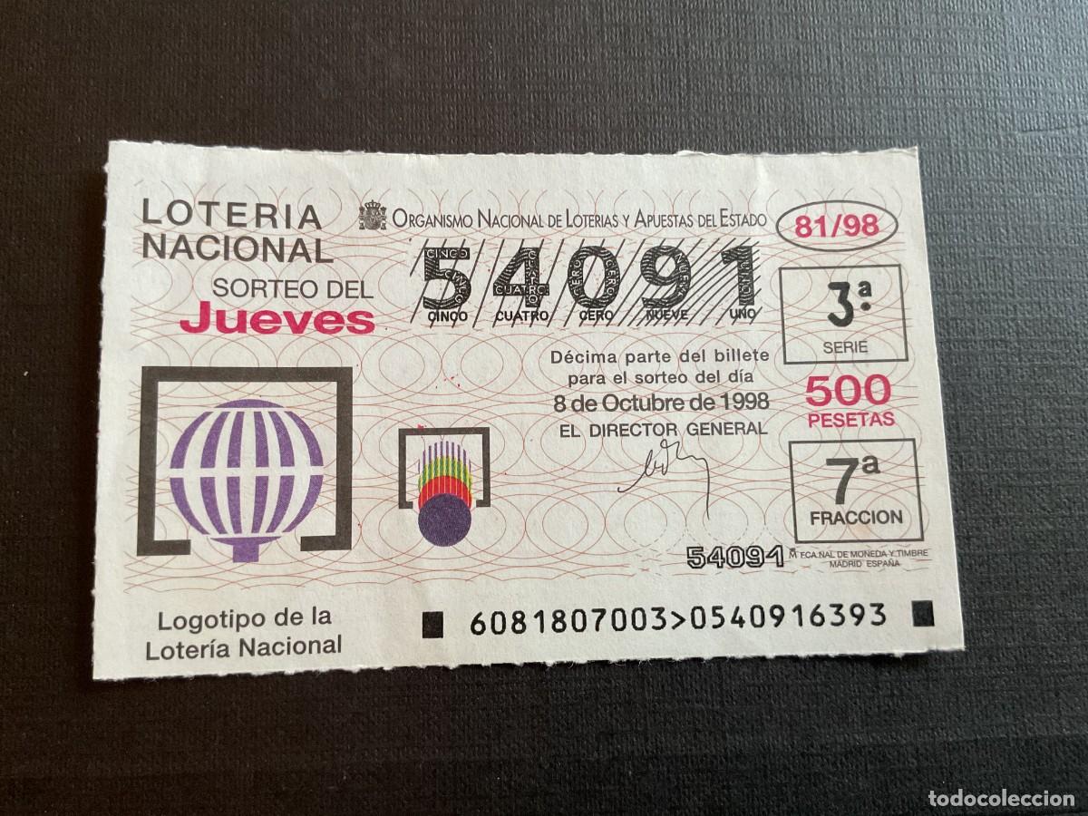 Loterie Nationale: DECIMO LOTERIA JUEVES N&ordm; 54091 SORTEO 81 A&Ntilde;O 1998