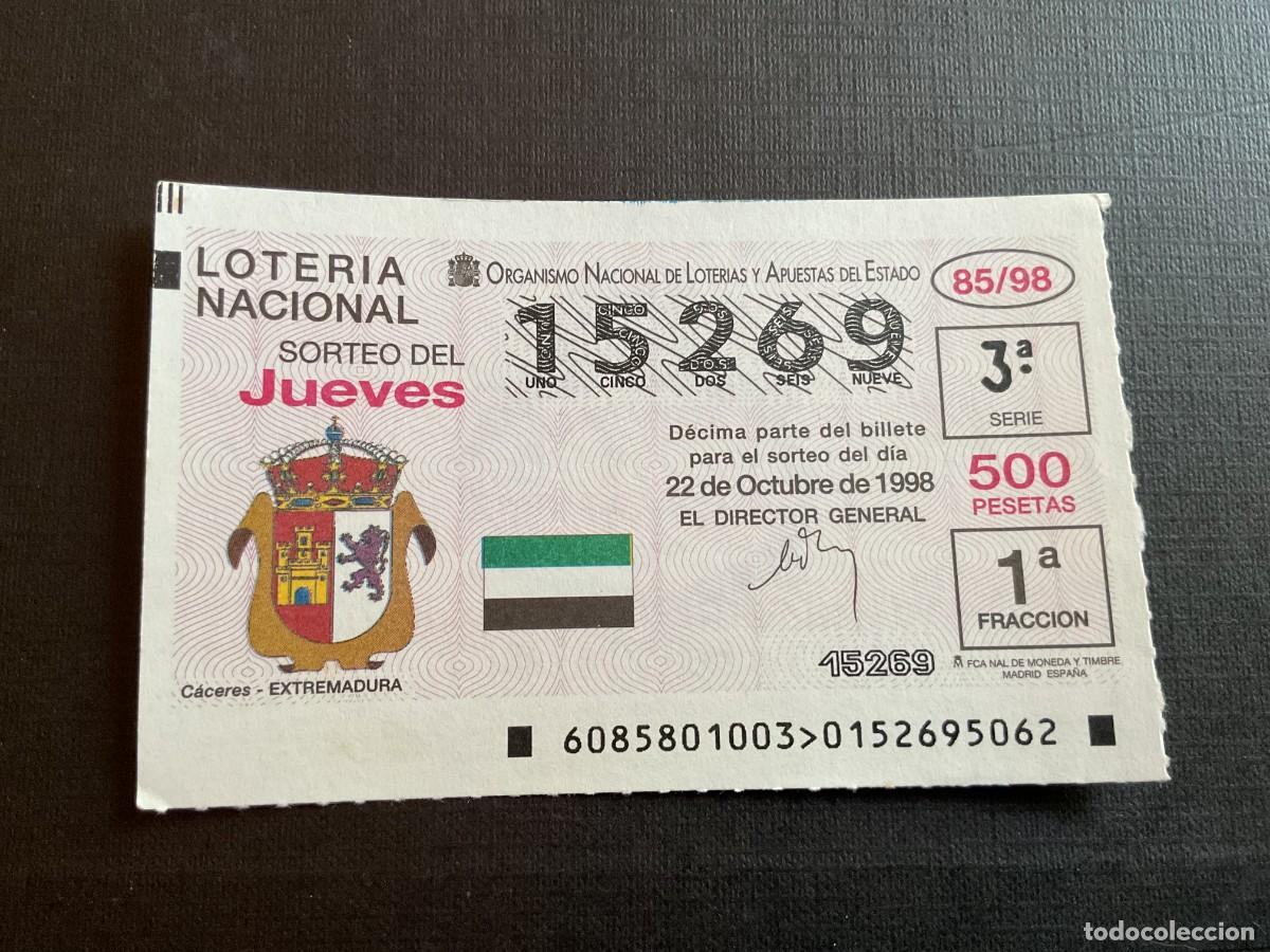 Loterie Nationale: DECIMO LOTERIA JUEVES N&ordm; 15269 SORTEO 85 A&Ntilde;O 1998