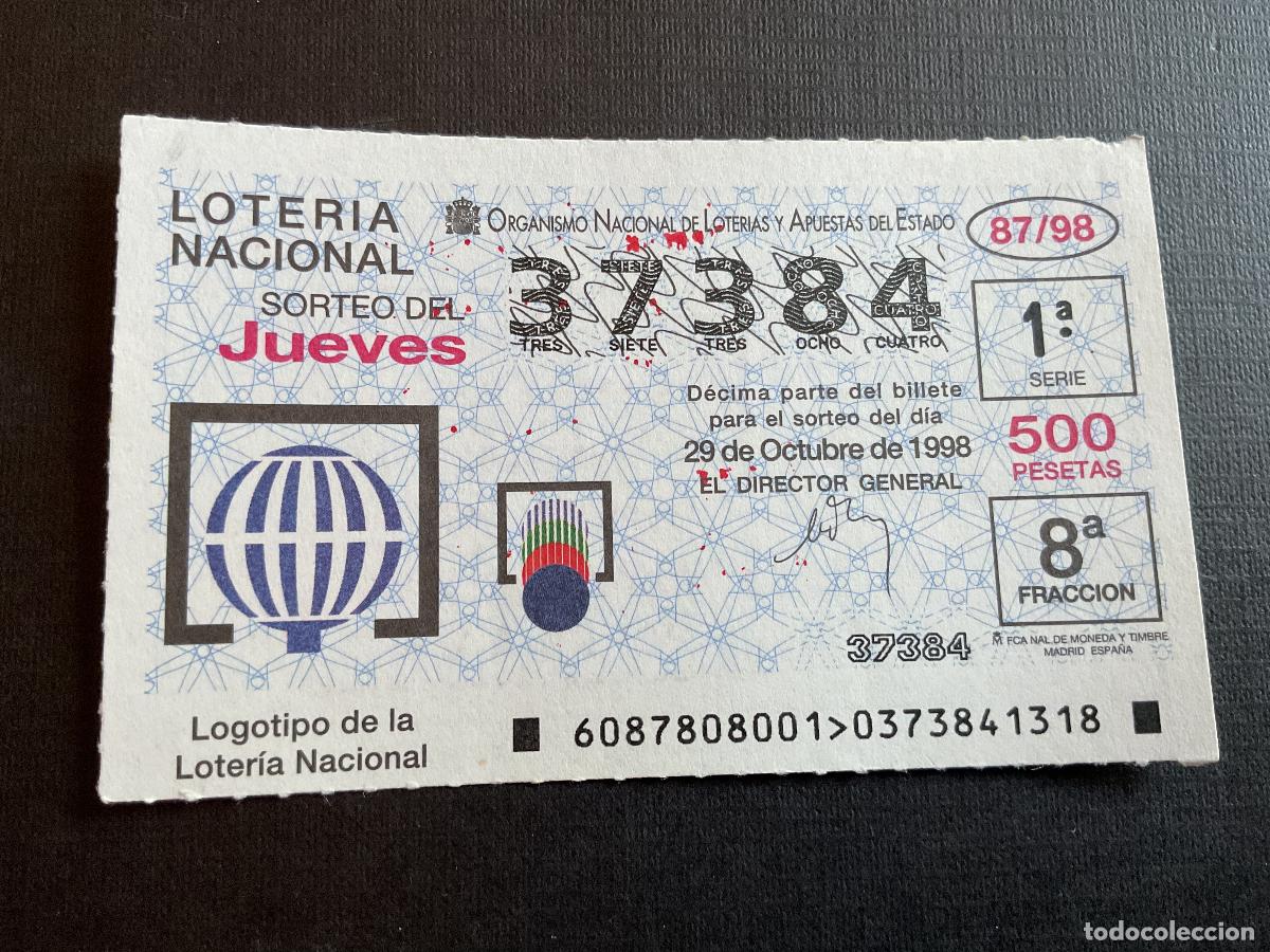 Loterie Nationale: DECIMO LOTERIA JUEVES N&ordm; 37384 SORTEO 87 A&Ntilde;O 1998