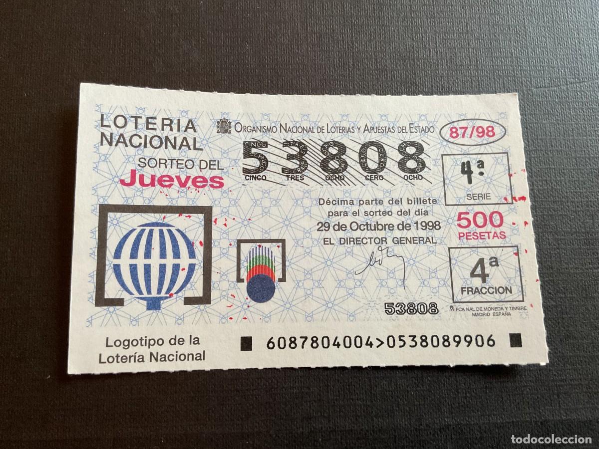 Loterie Nationale: DECIMO LOTERIA JUEVES N&ordm; 53808 SORTEO 87 A&Ntilde;O 1998