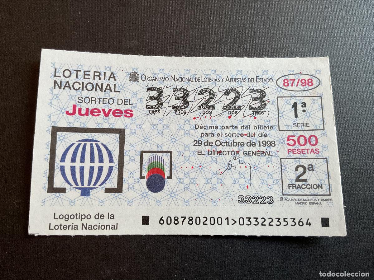 Loterie Nationale: DECIMO LOTERIA JUEVES N&ordm; 33223 SORTEO 87 A&Ntilde;O 1998