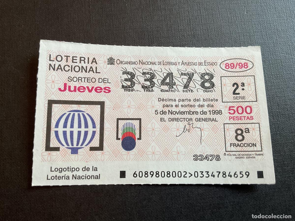 Loterie Nationale: DECIMO LOTERIA JUEVES N&ordm; 33478 SORTEO 89 A&Ntilde;O 1998