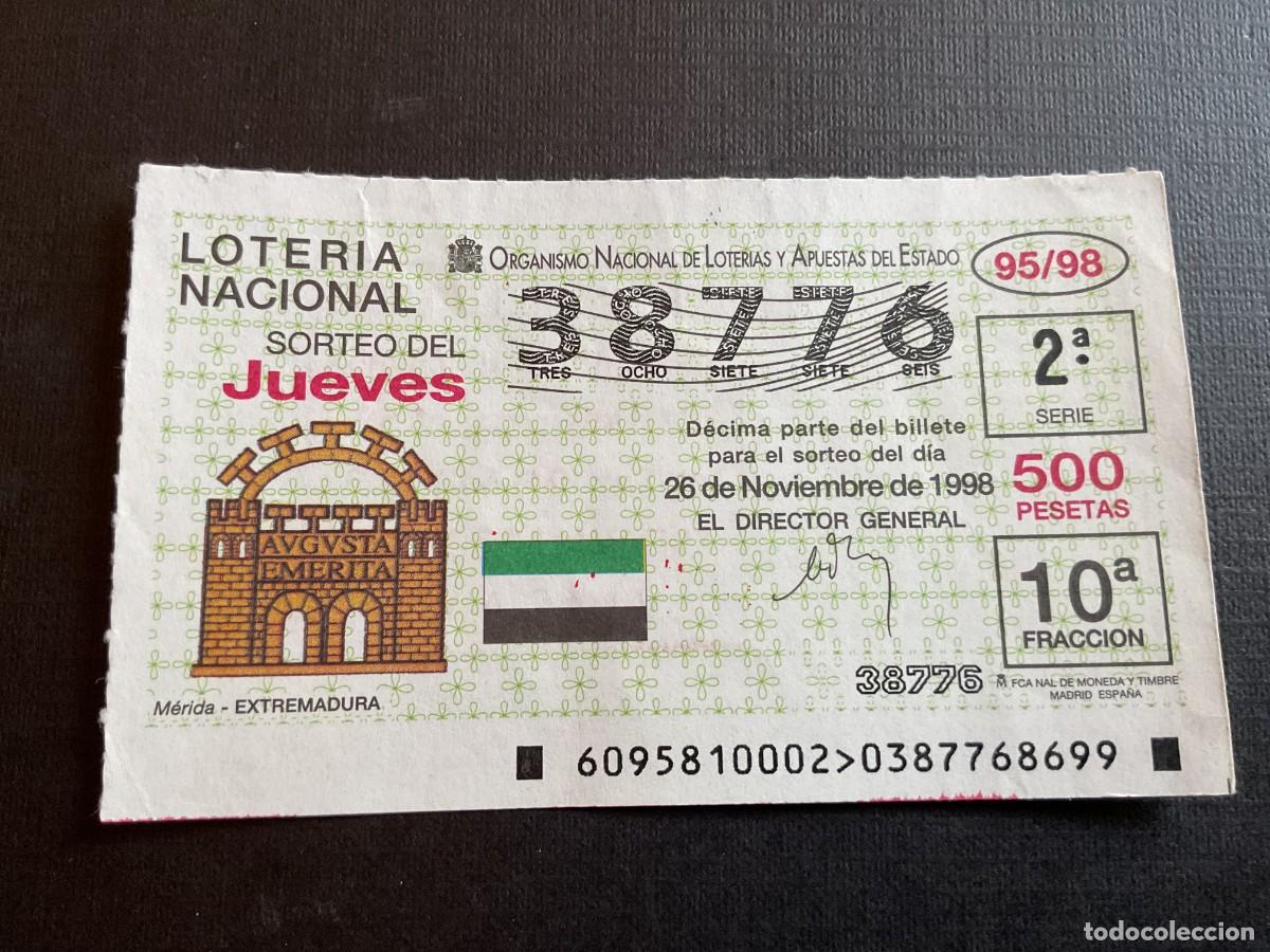 Loterie Nationale: DECIMO LOTERIA JUEVES N&ordm; 38776 SORTEO 95 A&Ntilde;O 1998