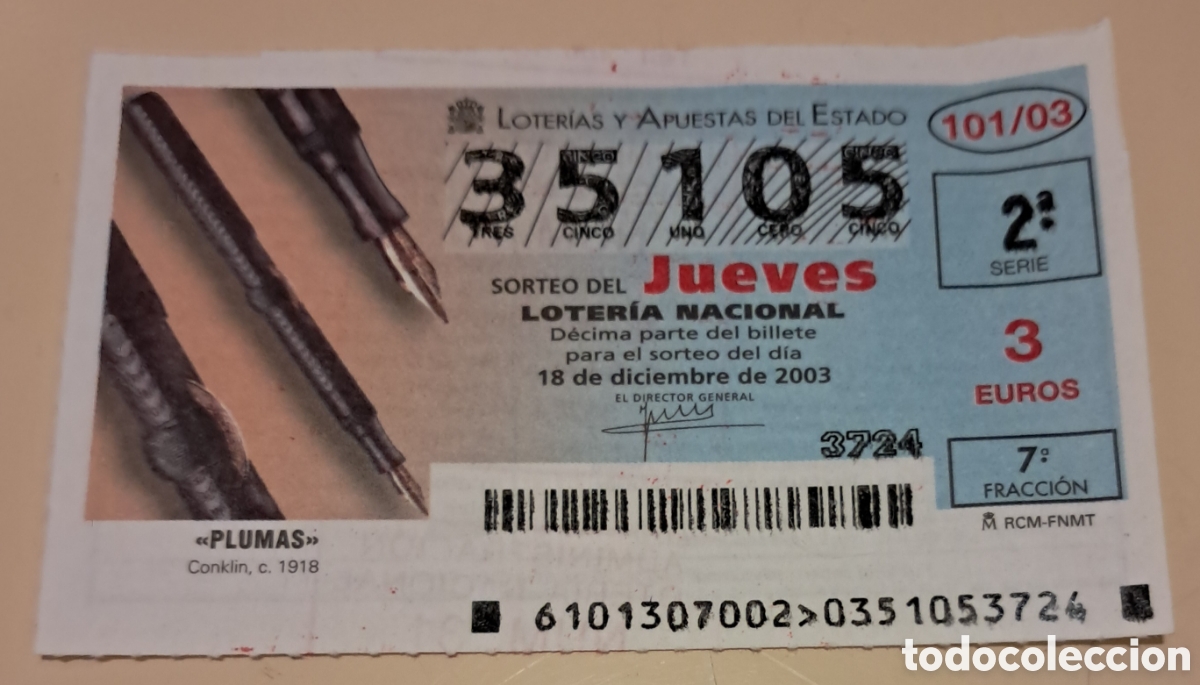 Lotaria Nacional: Billete de Loteria Nacional Espanhola, Deciembre de 2003