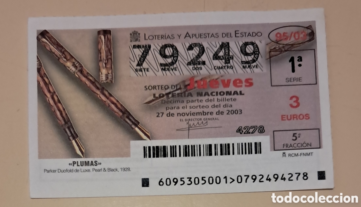 Lotaria Nacional: Billete de Loteria Nacional de Espanha, Noviembre 2003