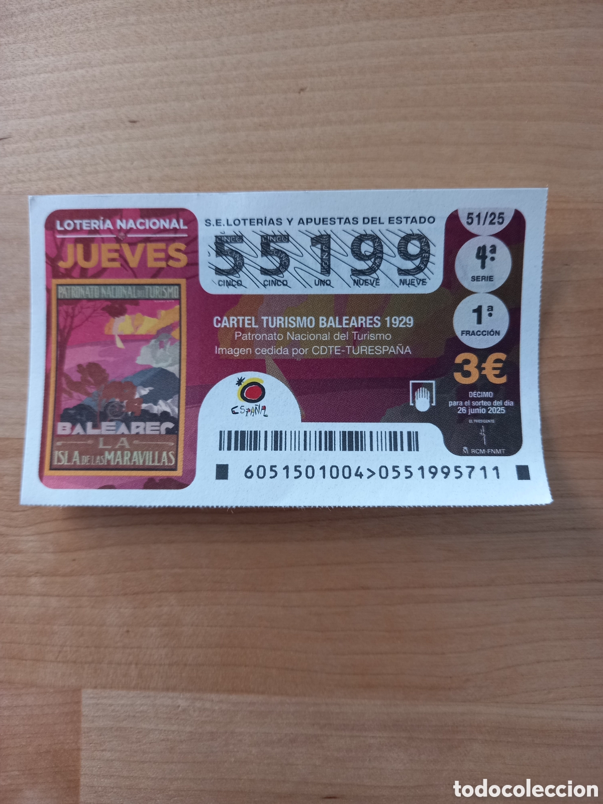 Lotaria Nacional: LOTER&Iacute;A 26 JUNIO 2025 - CARTEL TURISMO BALEARES 1929. BALEARES LA ISLA DE LAS MARAVILLAS