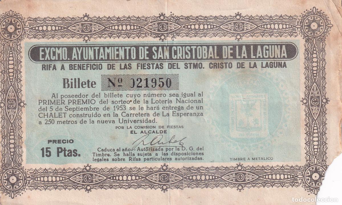 Loterie Nationale: AYUNTAMIENTO LA LAGUNA 1953 RIFA STMO. CRISTO DE LA LAGUNA