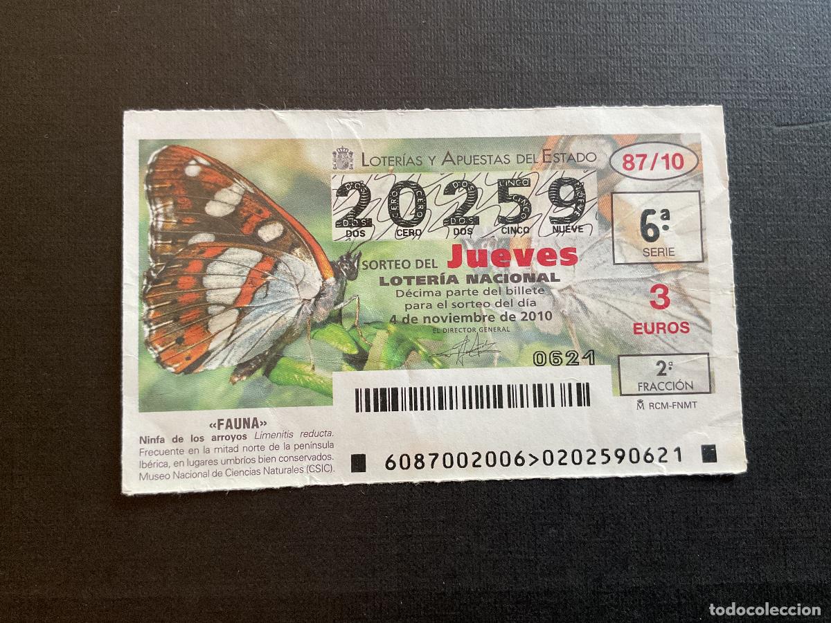 Loterie Nationale: DECIMO LOTERIA JUEVES N&ordm; 20259 SORTEO 87 A&Ntilde;O 2010,CON DOBLEZ