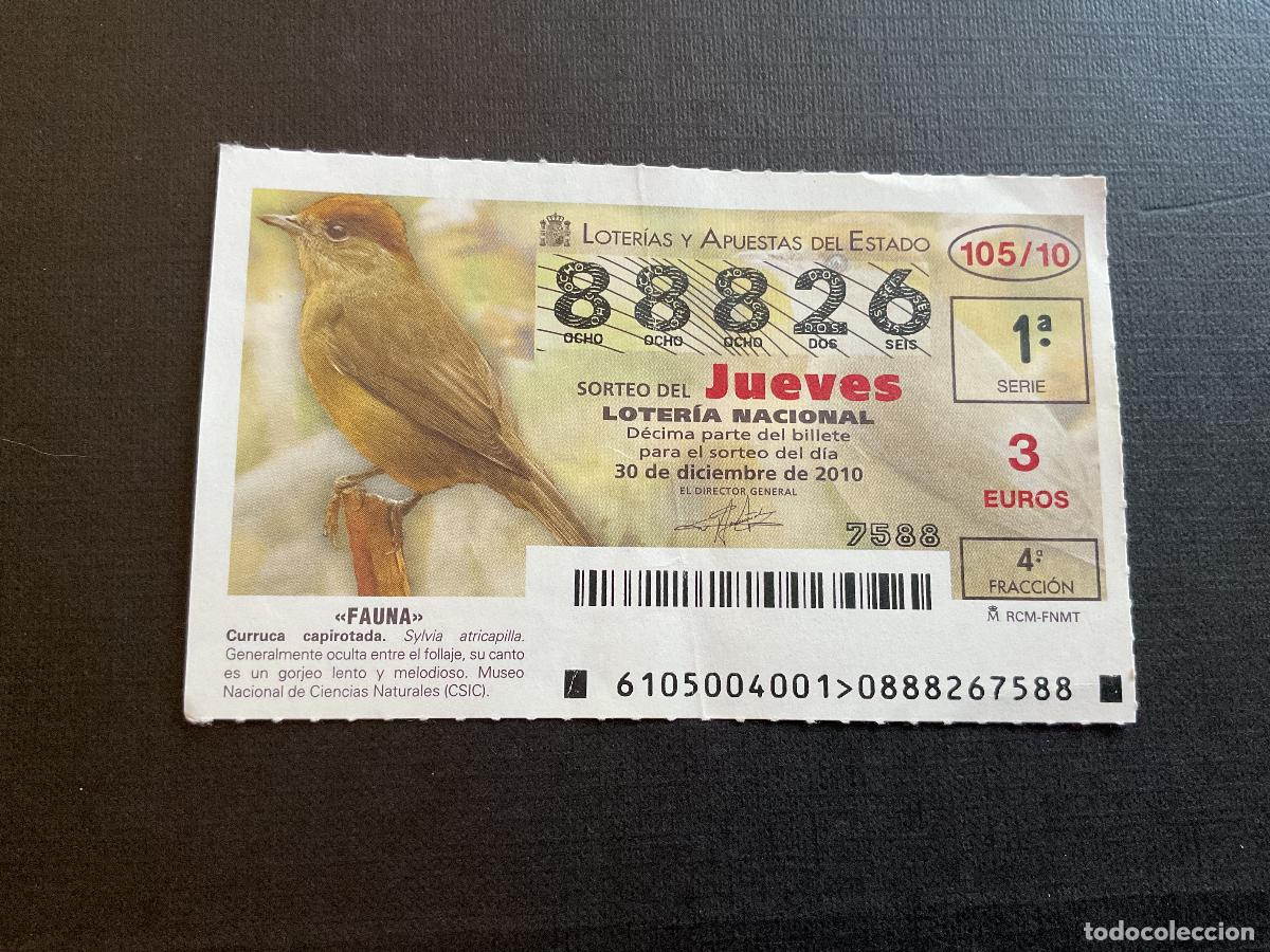 Loterie Nationale: DECIMO LOTERIA JUEVES N&ordm; 88826 SORTEO 105 A&Ntilde;O 2010,CON DOBLEZ