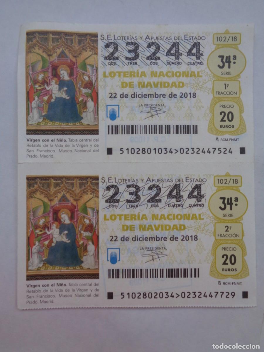 Nationale spanische Lotterie: LOTE DE 2 DECIMOS DE LOTERIA NACIONAL DEL 22 DE DICIEMBRE DE 2018: TABLA VIRGEN CON NI&Ntilde;O