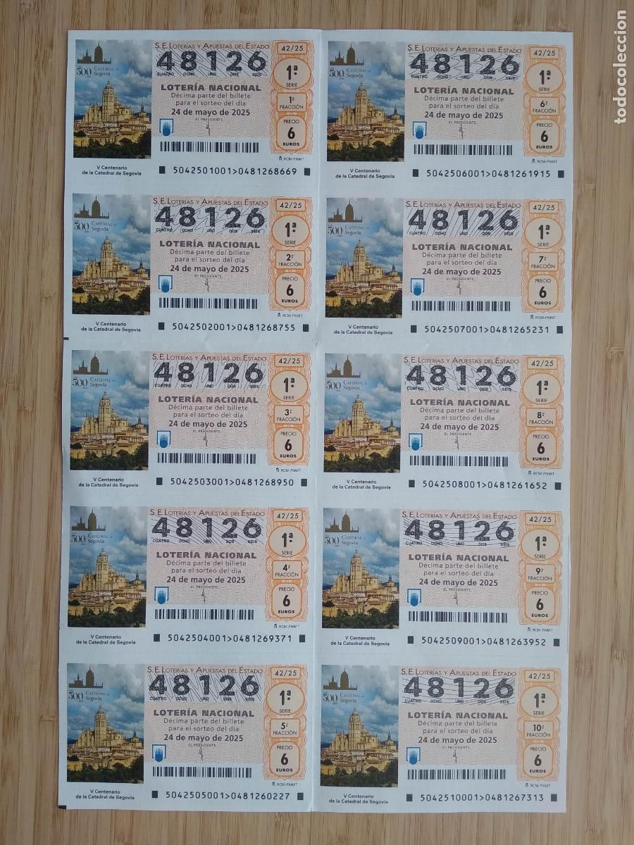 Nationale spanische Lotterie: BILLETE COMPLETO DE LOTERIA NACIONAL DE LOS SABADOS A&Ntilde;O 2025 SORTEO N&ordm; 42