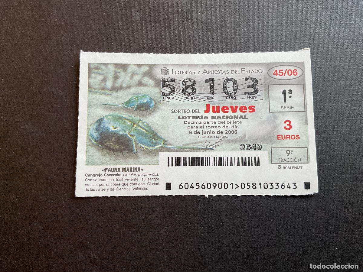 National Spanish Lottery: DECIMO LOTERIA JUEVES N&ordm; 58103 SORTEO 45 A&Ntilde;O 2006