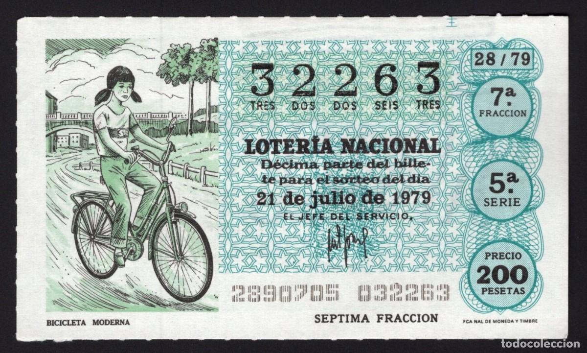 National Spanish Lottery: L. Nacional 21 Julio 1979. Motocicleta Moderna. N&ordm; 32263. Admon n&ordm; 51. Madrid. Desaparecida.