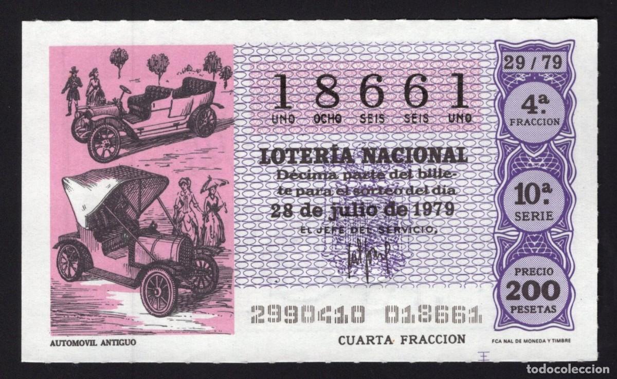 National Spanish Lottery: L. Nacional 28 Julio de 1979. Automovil moderno. n&ordm; 18661. Admon Sonsoles. &Aacute;vila. Desaparecida.