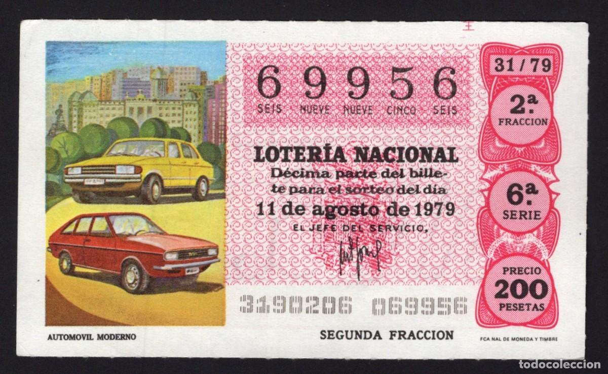 National Spanish Lottery: L . Nacional 11 Agosto 1979. Autom&oacute;vil Moderno. N&ordm; 69956. Admon 2 Sonsoles. &Aacute;vila. Desaparecida.