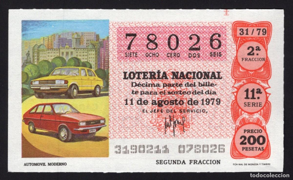 National Spanish Lottery: L . Nacional 11 Agosto 1979. Autom&oacute;vil Moderno. N&ordm; 78026. Admon n&ordm; 12. Conchita. Madrid. Desaparecid