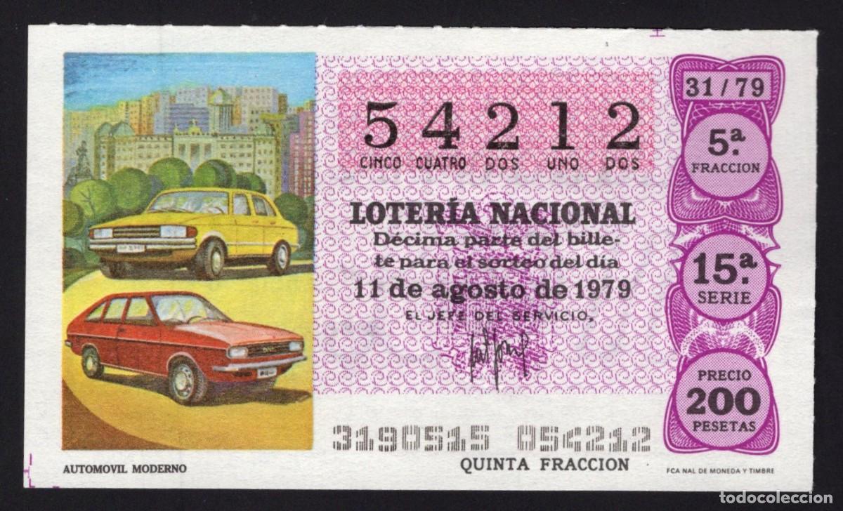 National Spanish Lottery: L . Nacional 11 Agosto 1979. Autom&oacute;vil Moderno. N&ordm; 54212. Admon n&ordm; 65. Cambio de nombre.