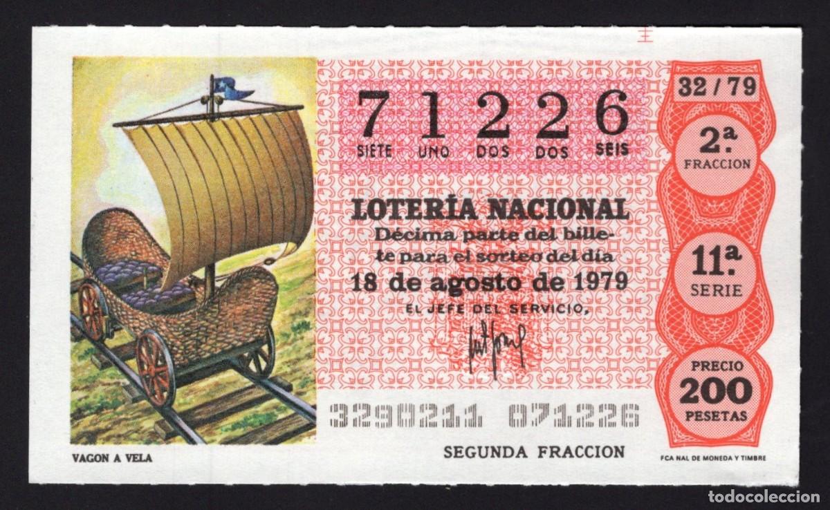 National Spanish Lottery: L. Nacional 18 Agosto 1979. Vag&oacute;n a Vela. N&ordm; 71226. Admon n&ordm; 12. Conchita. Madrid. Desaparecida.