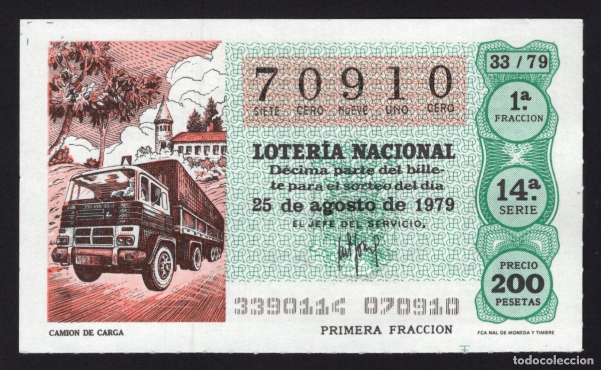 National Spanish Lottery: L. Nacional 25 Agosto 1979. Cami&oacute;n de carga. N&ordm; 70910. Admon Alhambra. Madrid. Desaparecida.