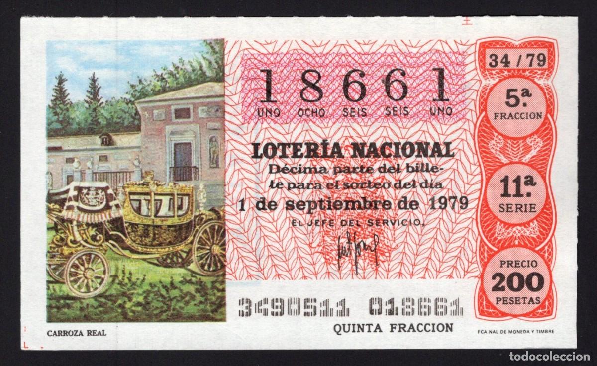 National Spanish Lottery: L. Nacional 1 Septiembre 1979. Carroza Real. N&ordm; 18661. Admon 2 Sonsoles. &Aacute;vila. Desaparecida.