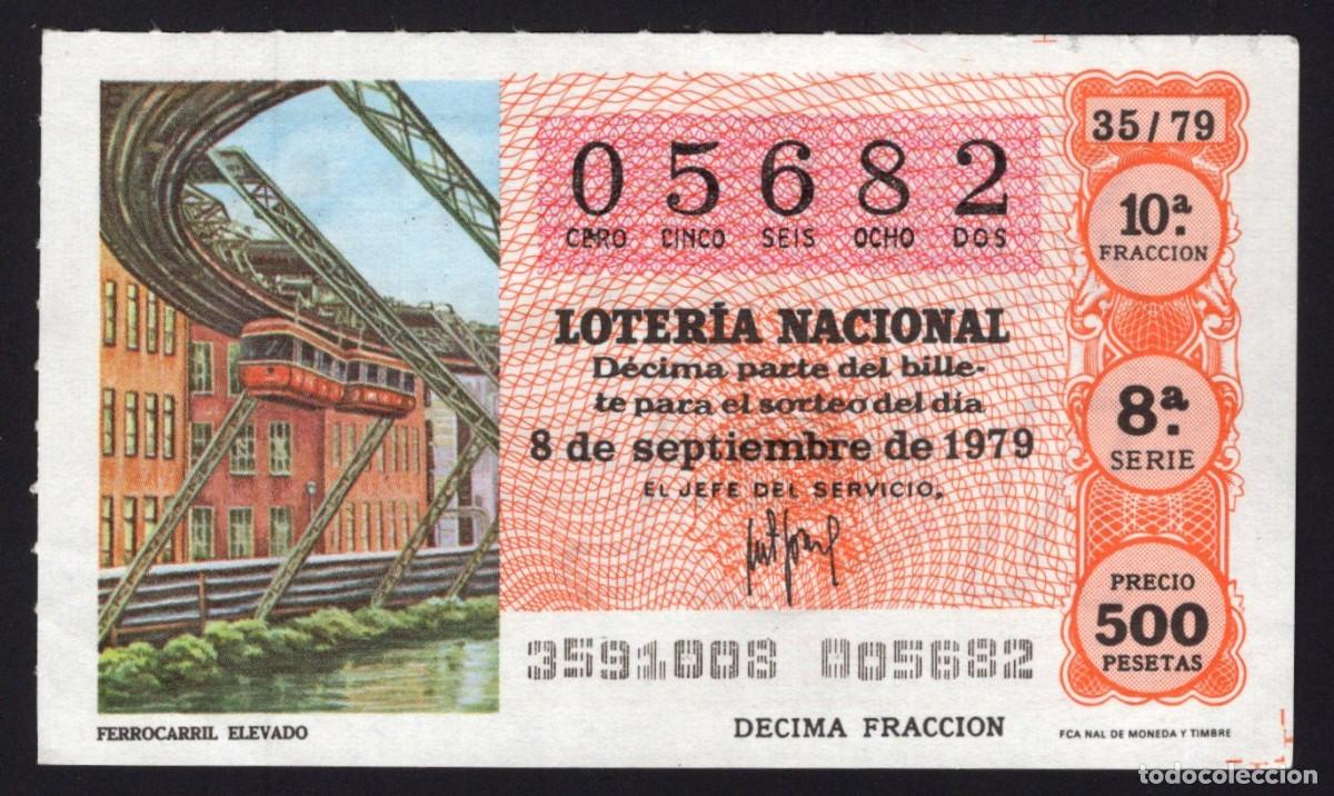 National Spanish Lottery: L. Nacional 8 Septiembre 1979. Ferrocarril elevado. N&ordm; 05682. Admon 56 Amparito. Madrid.